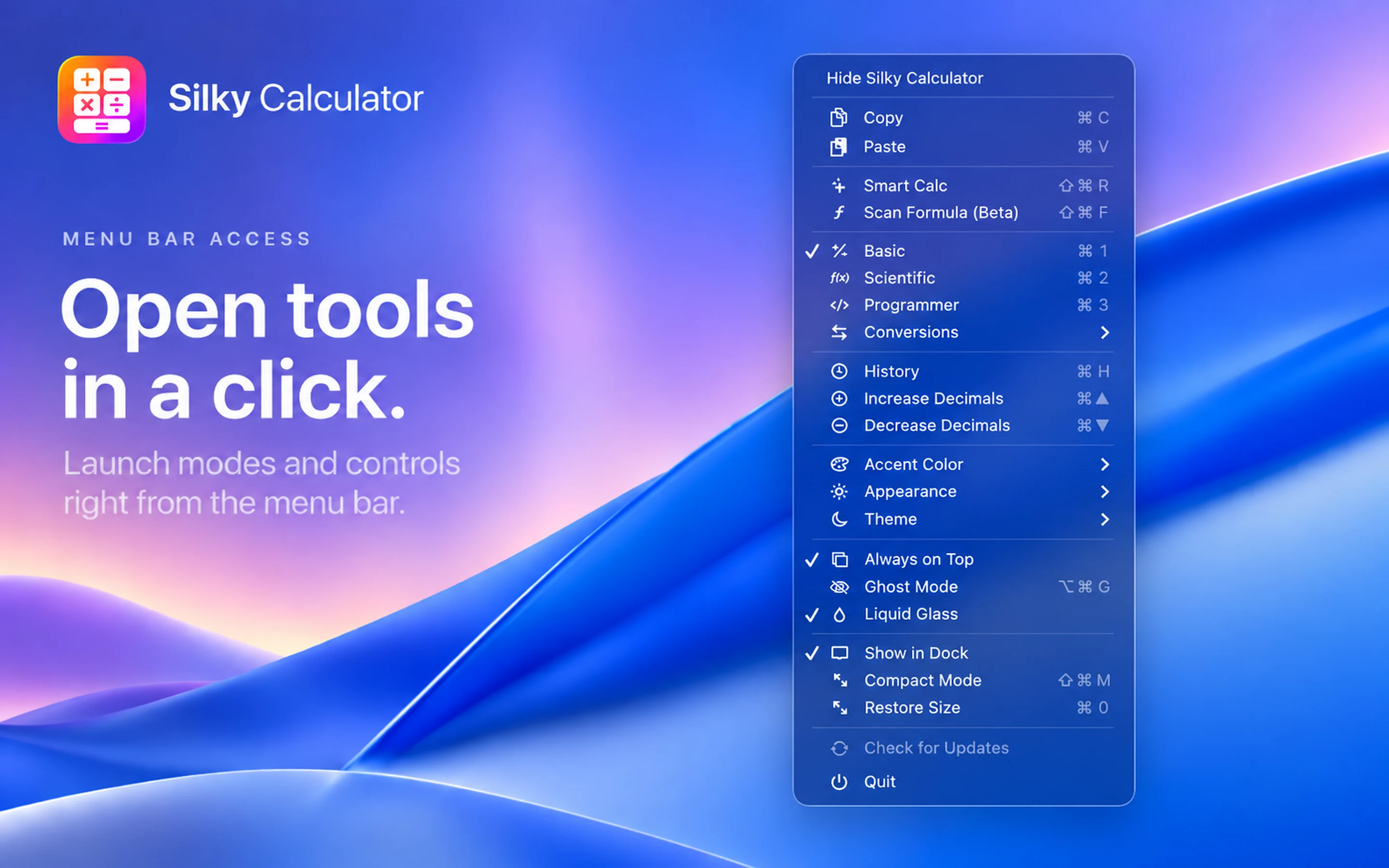 Open tools in a click.