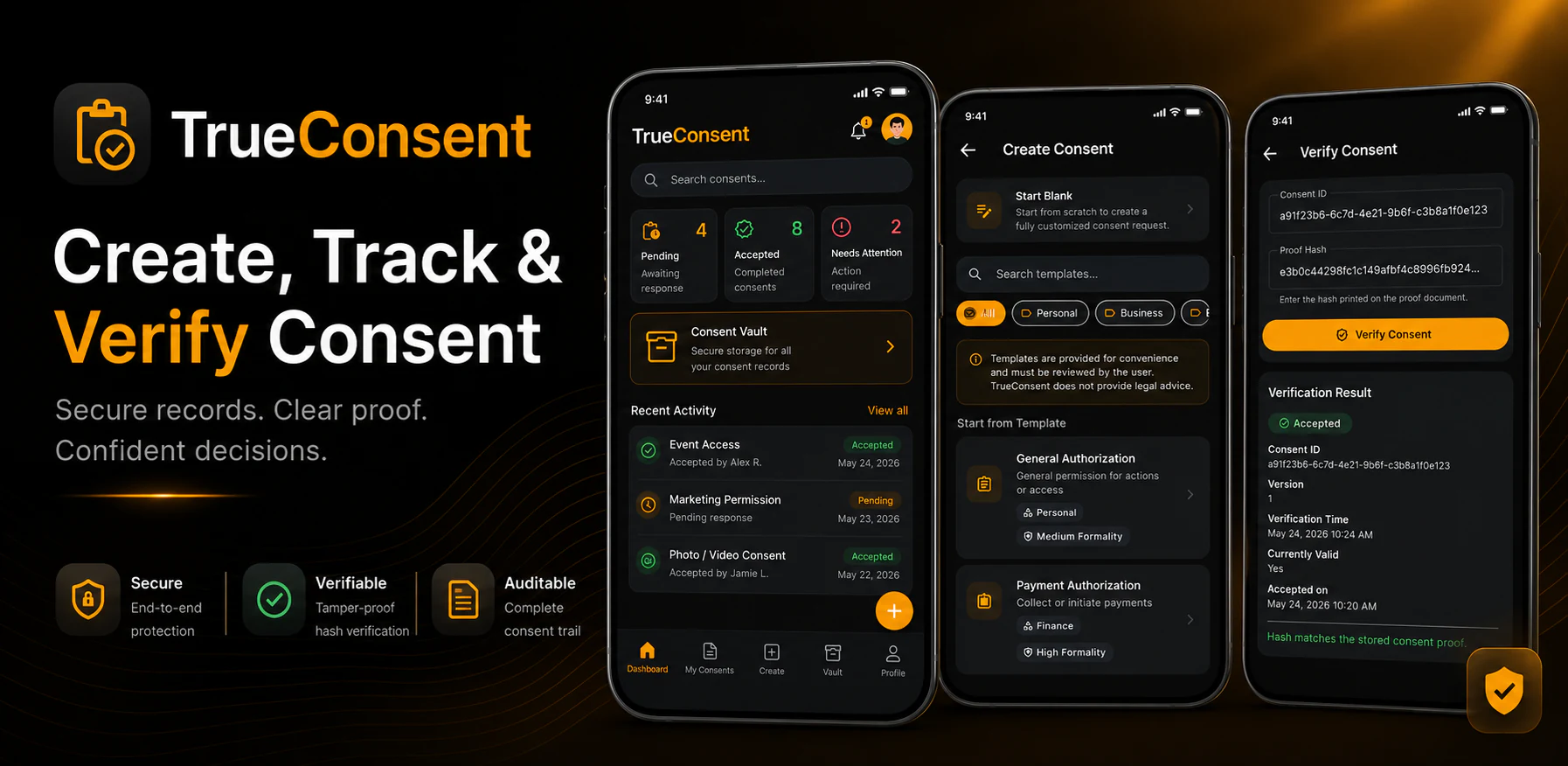 TrueConsent consent management screen